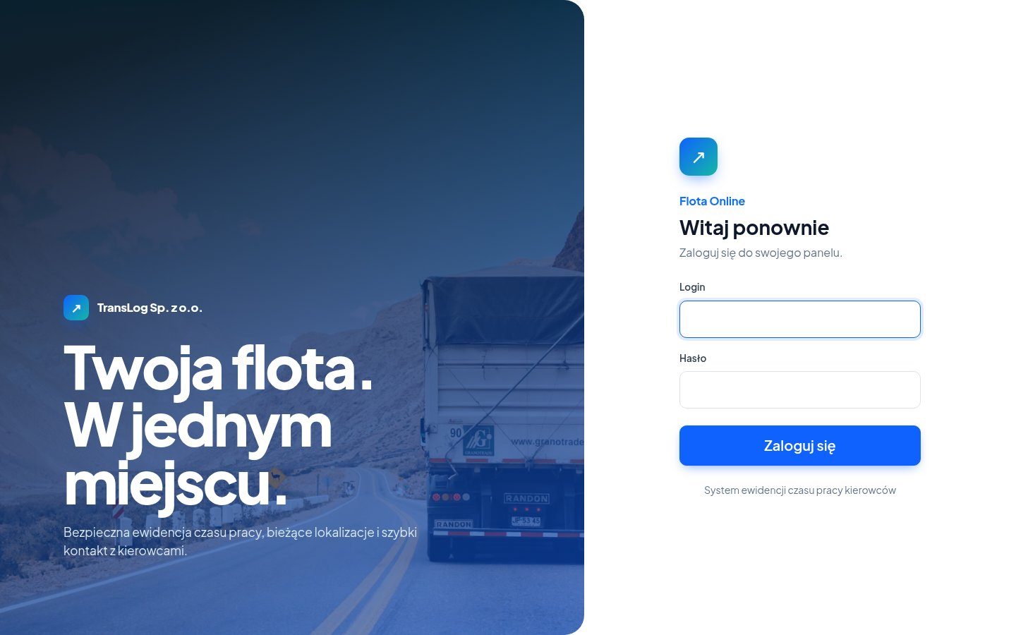 Logowanie – wspólny ekran dla kierowców i administratorów