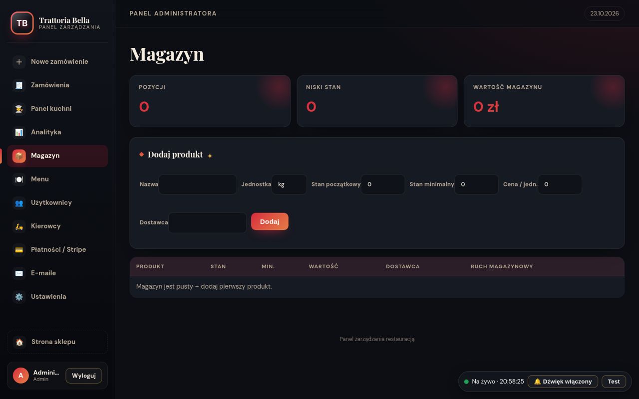 Magazyn: stany, przyjęcia, straty, alert niskiego stanu